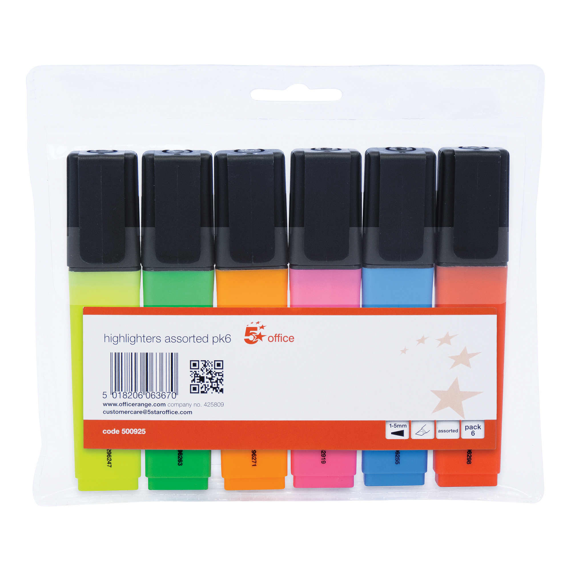 5+Star+Office+Highlighter+Chisel+Tip+1-5mm+Line+Wallet+Assorted+%28Pack+of+6%29