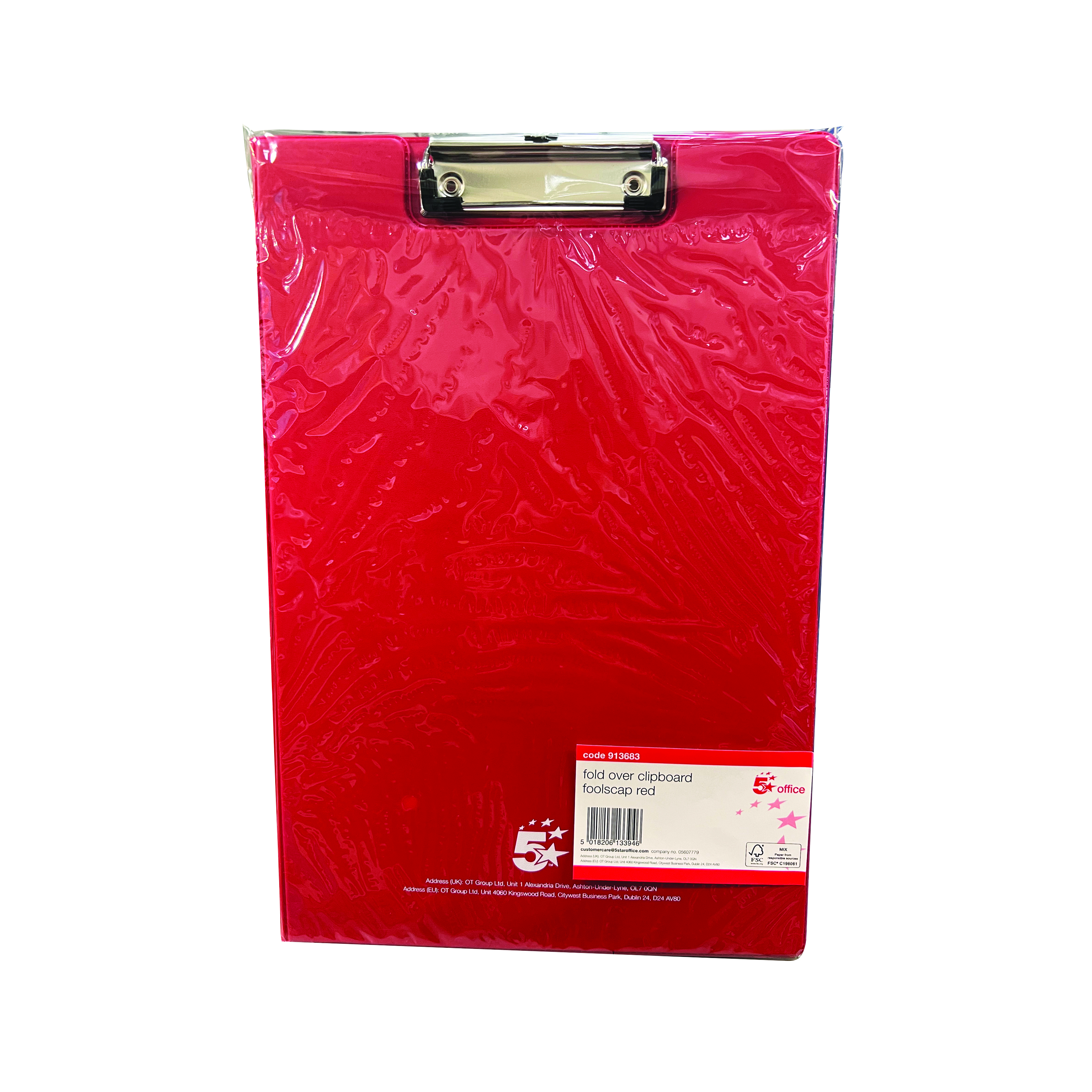 5+Star+Office+Fold-over+Clipboard+with+Front+Pocket+Foolscap+Red