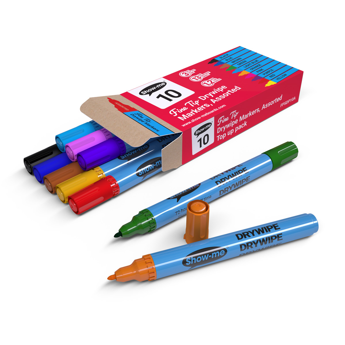 Show-me+Drywipe+Marker+Fine+Tip+Assorted+%28Pack+of+10%29+FSDP10A