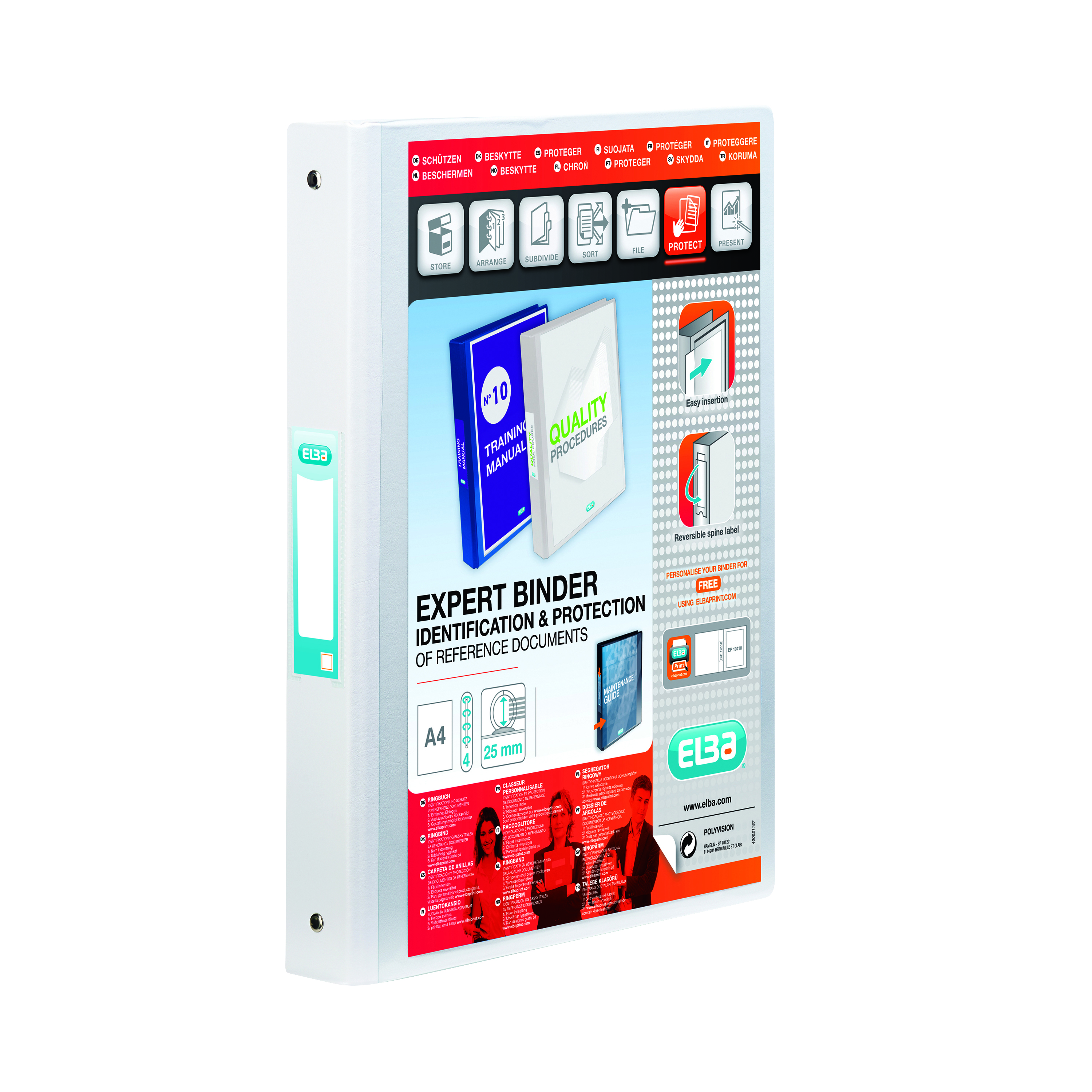 Elba+Vision+25mm+4+O-Ring+Binder+PP+A4+White+100080879