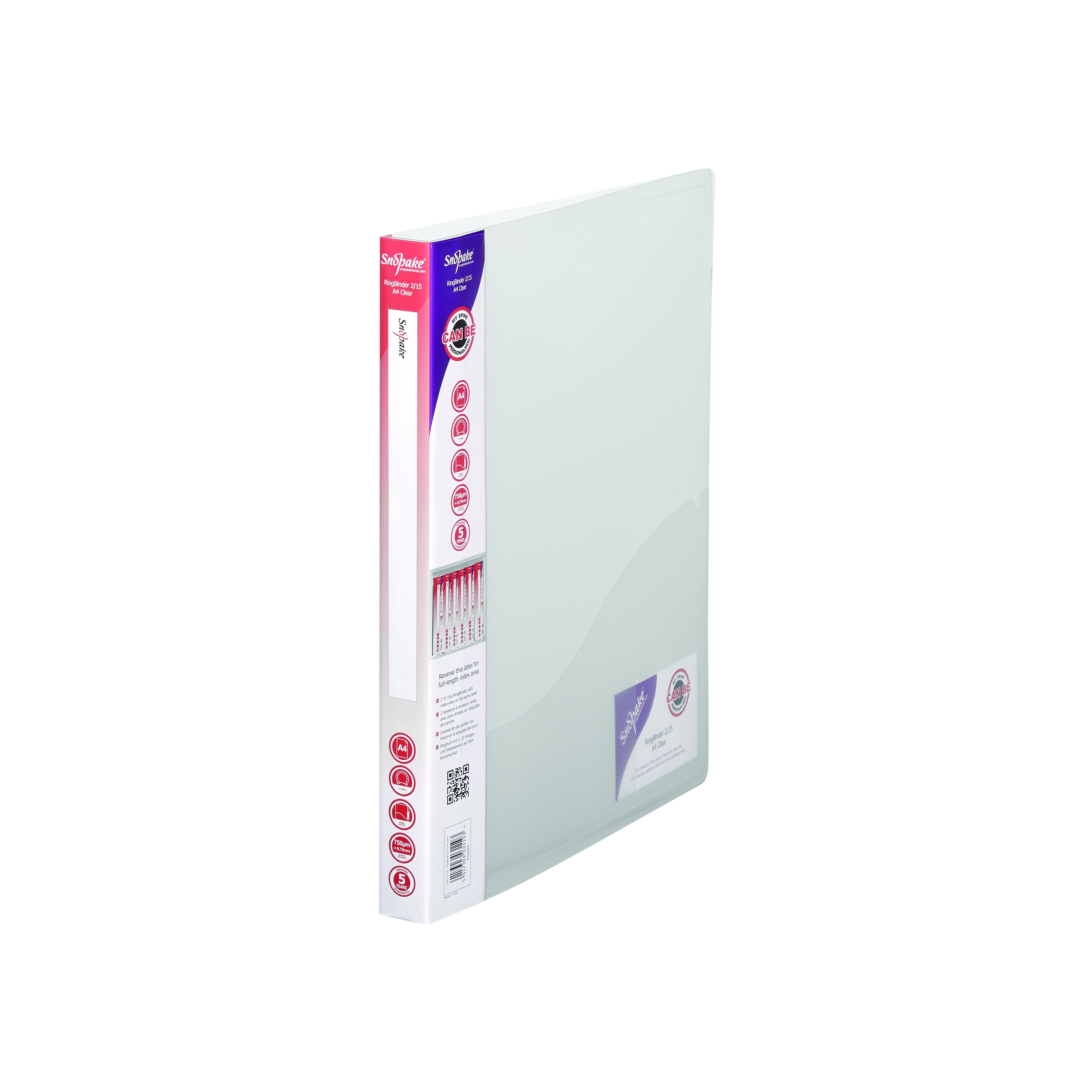 Snopake+2+Ring+Ring+Binder+15mm+A4+Clear+%28Pack+of+10%29+10119