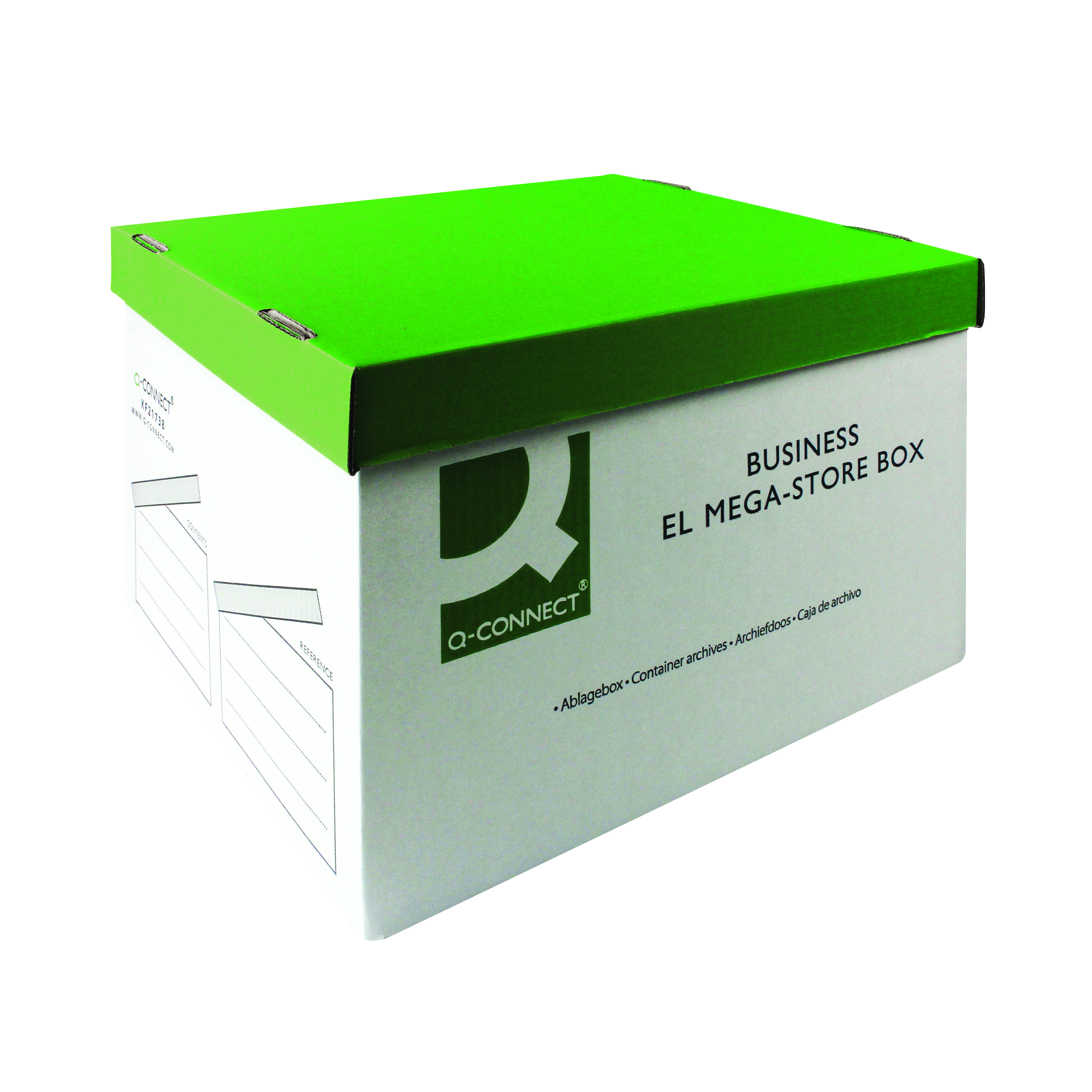 Q-Connect+MegaStore+Box+Green+and+White+%28Pack+of+10%29+KF21738