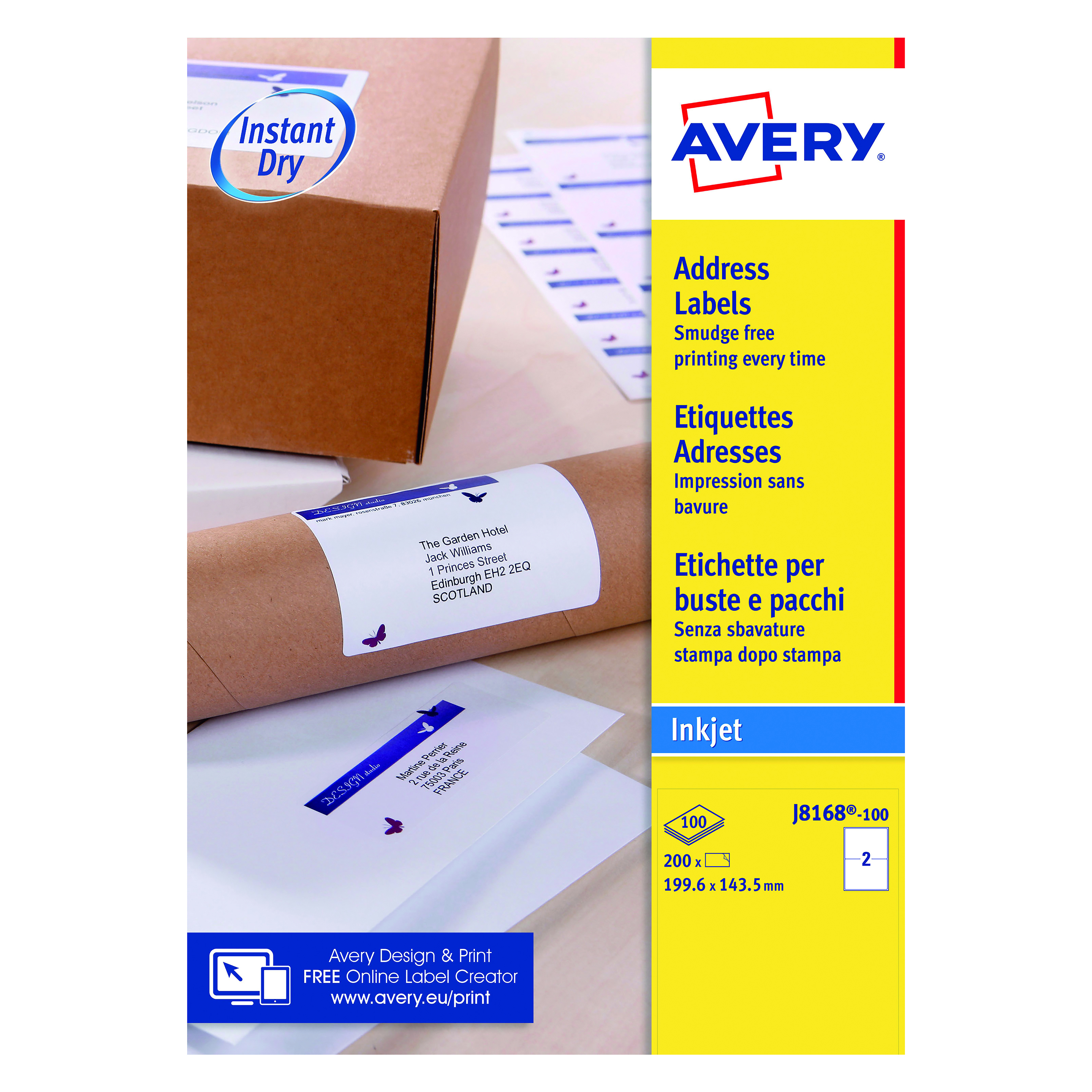Avery+Inkjet+Label+199.6x143.5mm+2+Per+Sheet+Wht+%28Pack+of+200%29+J8168-100
