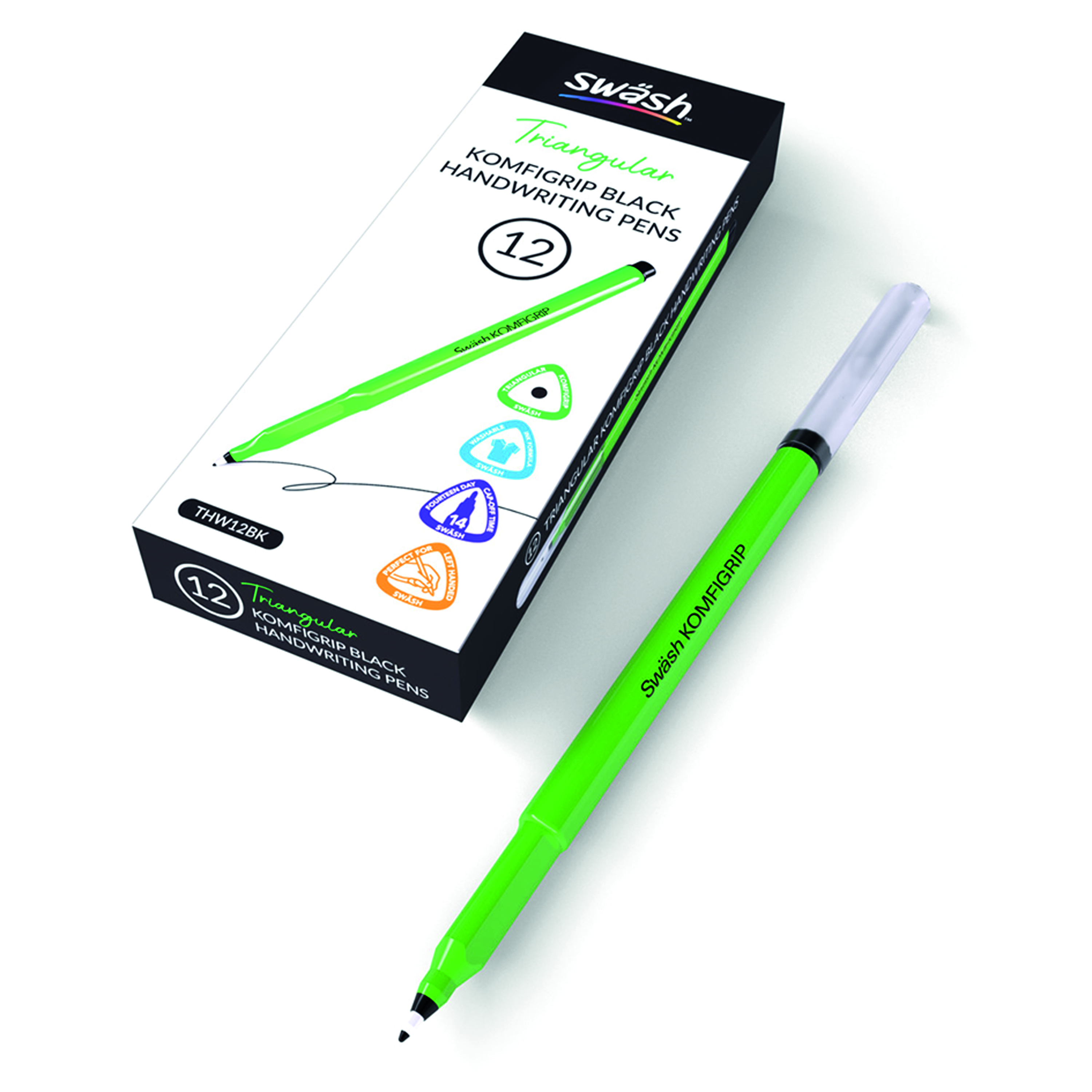 Swash+KOMFIGRIP+Handwriting+Pen+Black+%28Pack+of+12%29+THW12BK