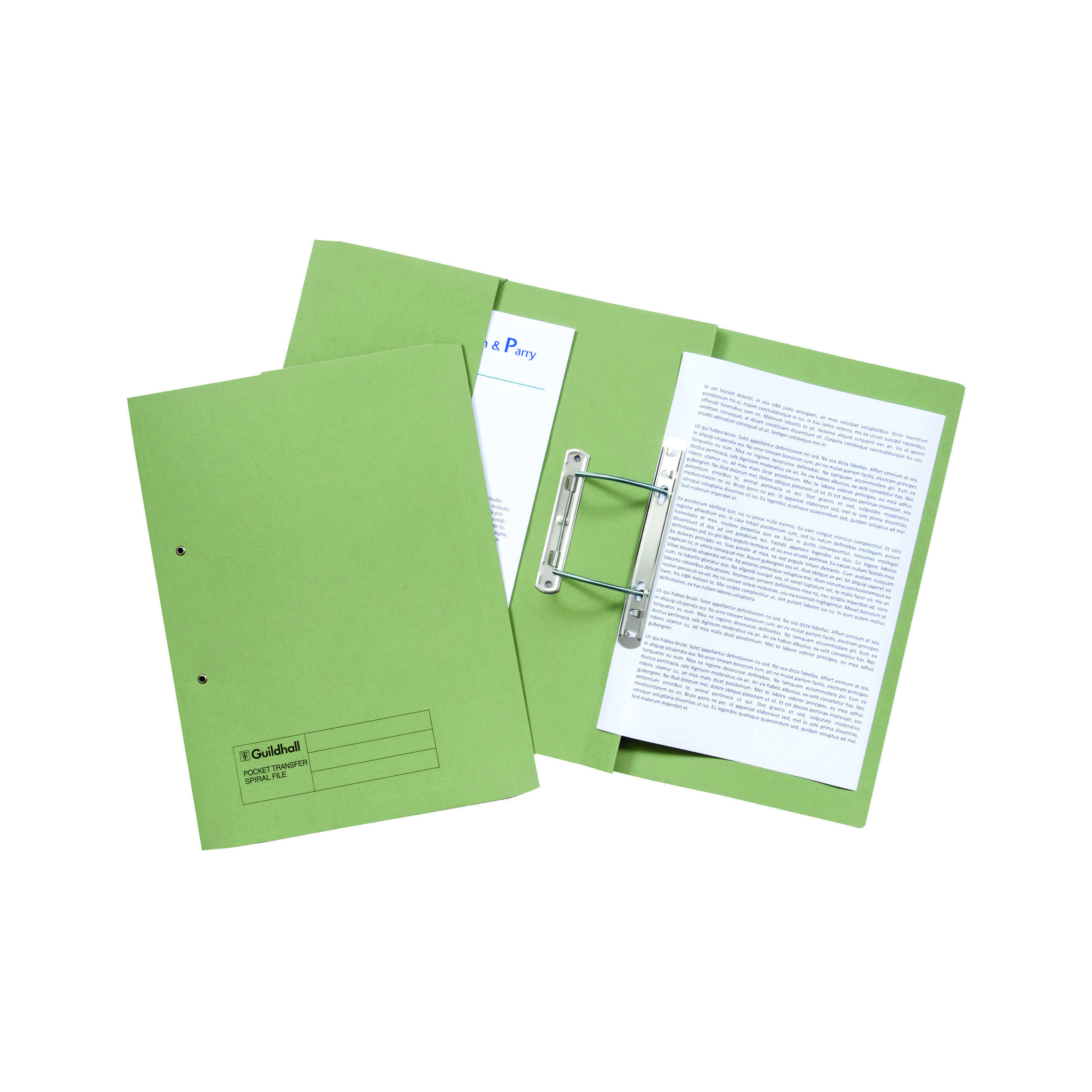 Exacompta+Guildhall+Transfer+Spiral+Pocket+File+315gsm+Foolscap+Green+%28Pack+of+25%29+349-GRN