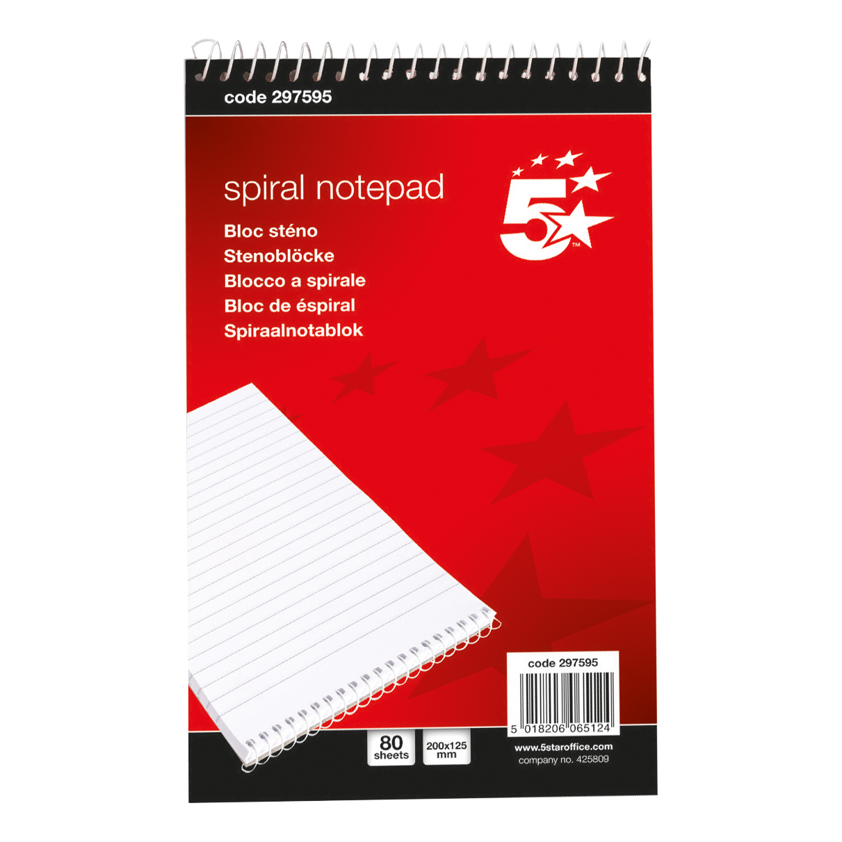 5+Star+Office+Shorthand+Pad+Wirebound+60gsm+Ruled+160pp+127x200mm+Red+%5BPack+10%5D+%40AA-5