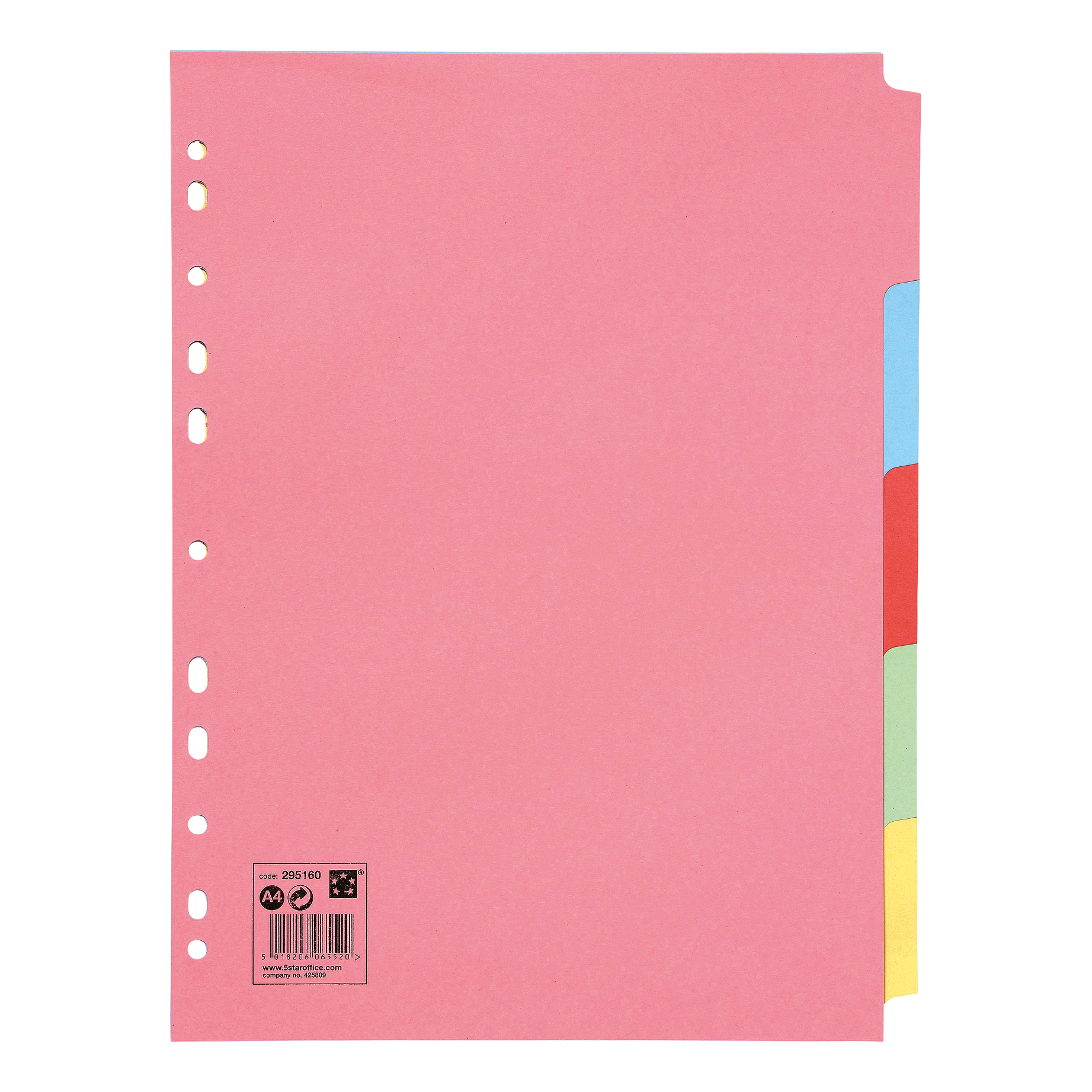 5+Star+Office+Subject+Dividers+5-Part+Recycled+Card+Multipunched+155gsm+A4+Assorted+%40AJ-6