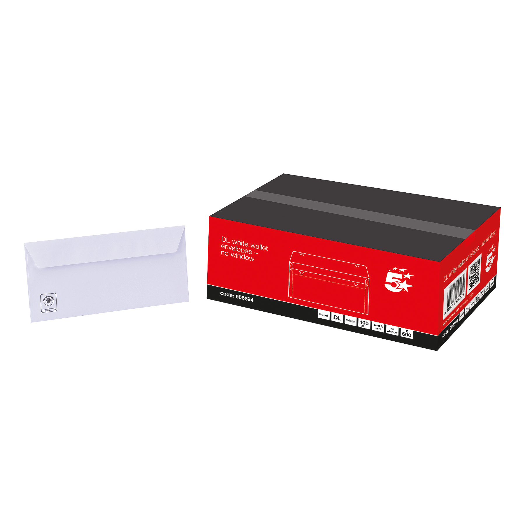 5+Star+Office+Envelopes+PEFC+Wallet+Peel+%26+Seal+100gsm+DL+220x110mm+White+%5BPack+500%5D+%40CC-9