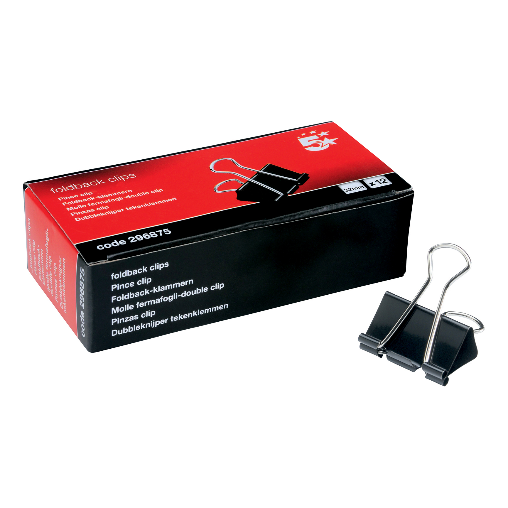 5+Star+Office+Foldback+Clips+32mm+Black+%40DS-18