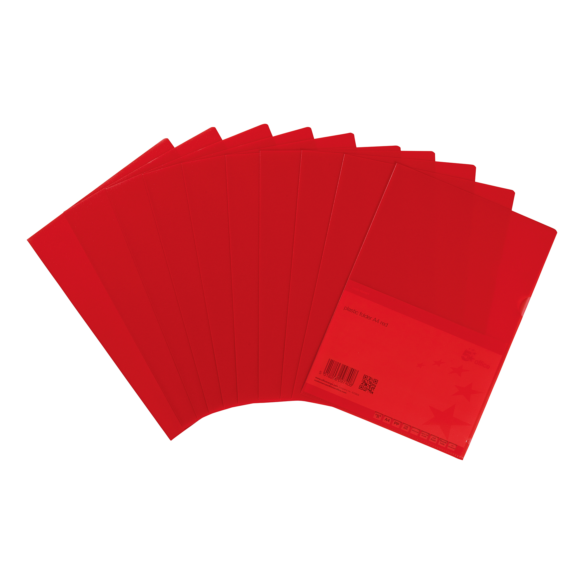 5+Star+Office+Folder+Embossed+Cut+Flush+Polypropylene+Copy-safe+Translucent+110+Micron+A4+Red+%5BPack+25%5D+AH-5
