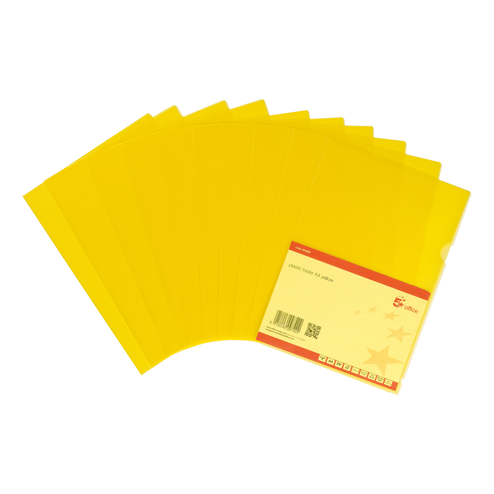 5+Star+Office+Folder+Embossed+Cut+Flush+Polypropylene+Copy-safe+Translucent+110+Micron+A4+Yellow+%5BPack25%5D+%40AH-5