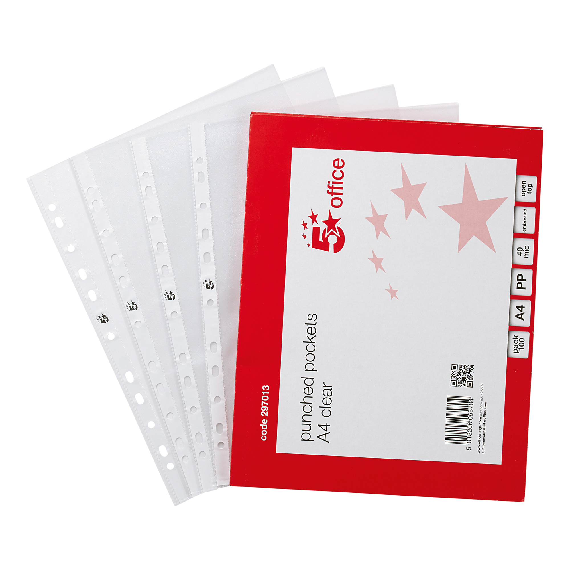 5+Star+Office+Punched+Pocket+Embossed+Polypropylene+Top-opening+40+Micron+A4+Clear+%5B100%5D+