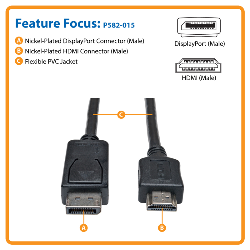 DisplayPort to HDMI Adapter Cable 15 ft