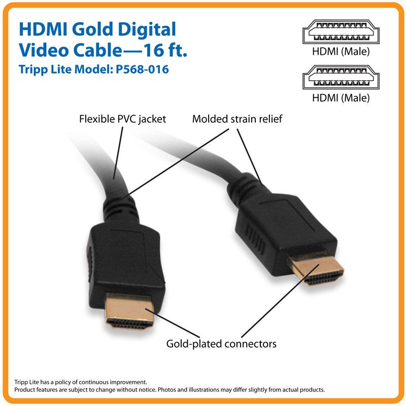 HDMI Gold Digital Video Cable M/M 16ft