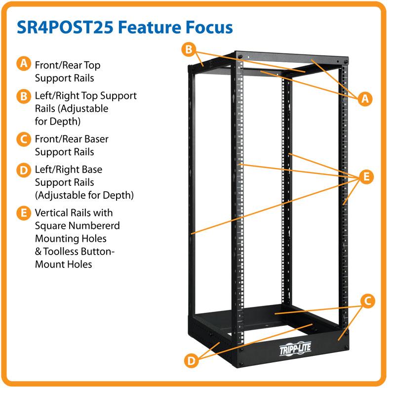 25U SmartRack 4-Post Open Frame Rack - O