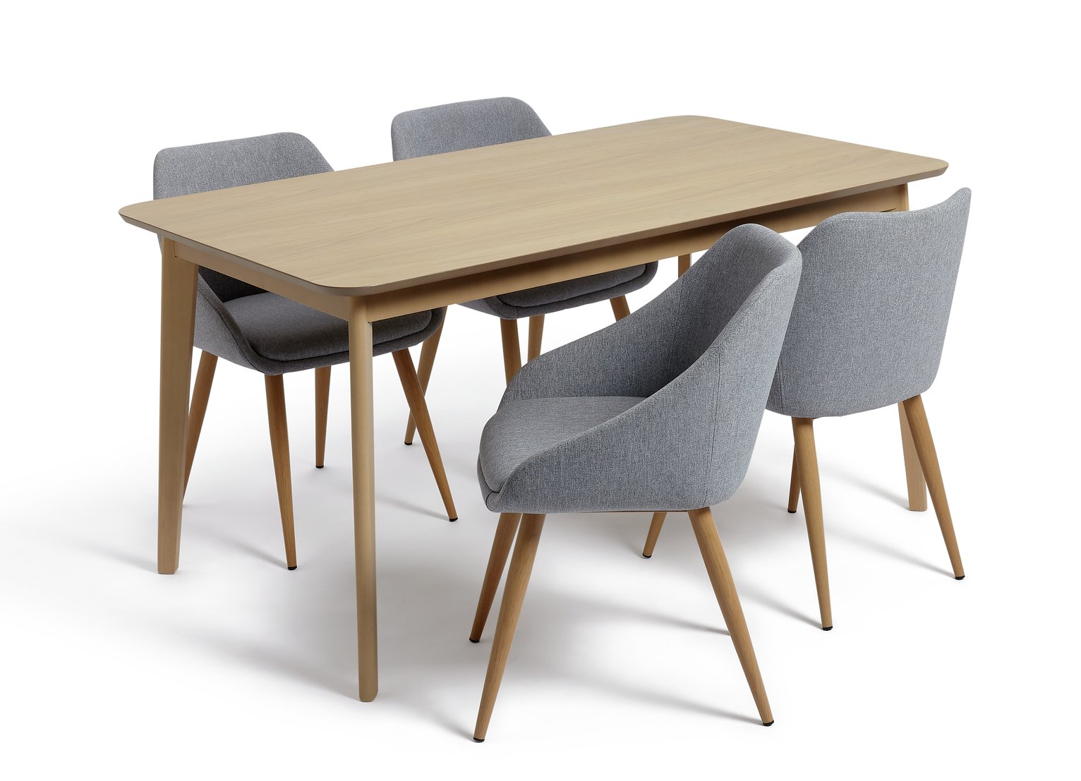 Habitat Skandi Oak Veneer Dining Table & 4 Grey Chairs