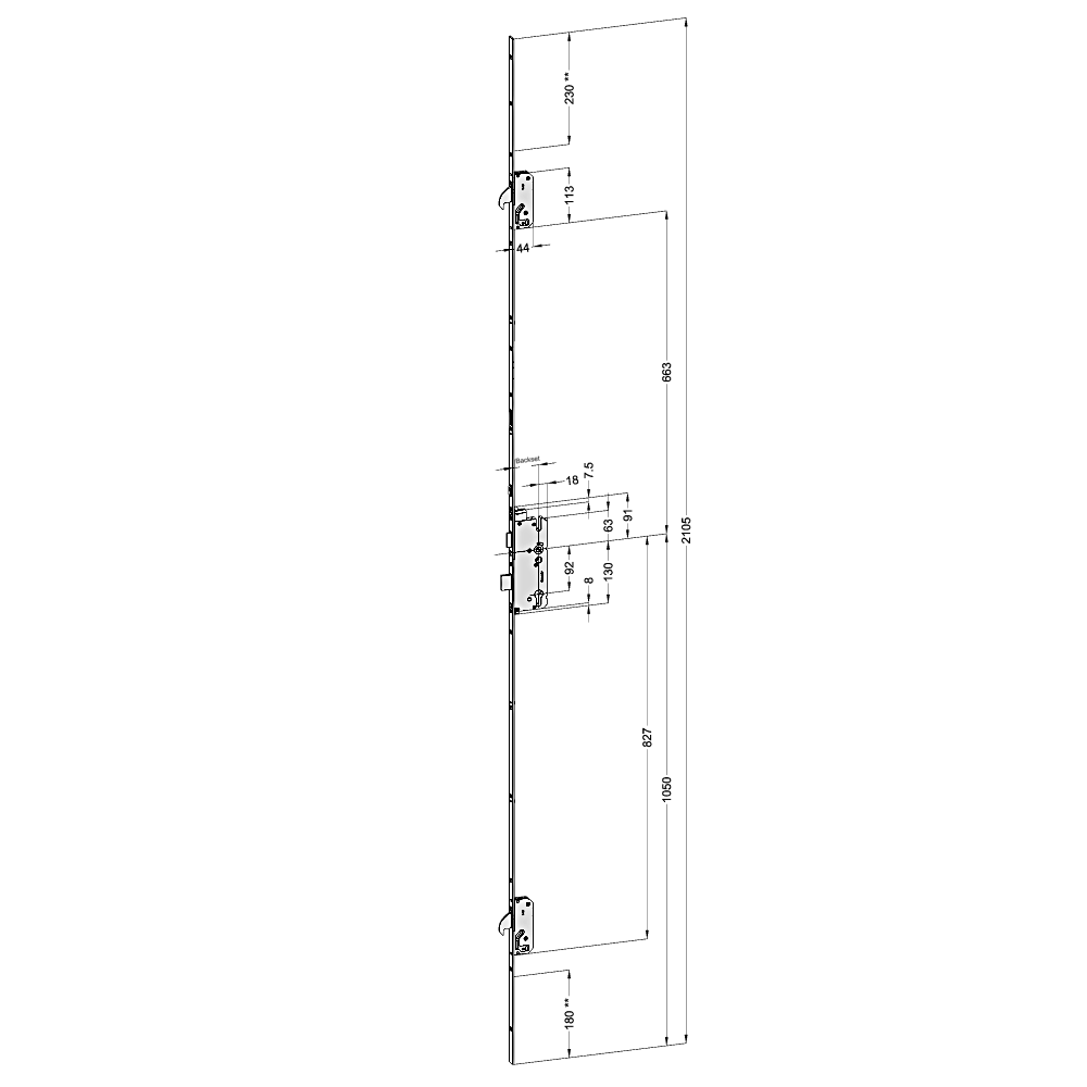 WINKHAUS AV4-F2060 Auto Locking Latch & Deadbolt 20mm Square 2105mm Length 2 Hook WINKHAUS AV4-F2060 Auto Locking Latch & Deadbolt 20mm Square 2105mm Length 2 Hook