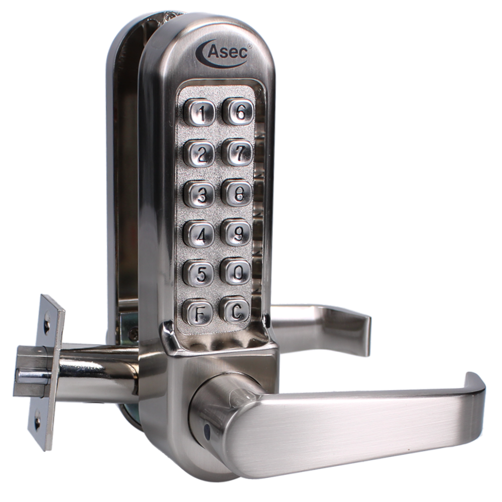 ASEC AS4300 Series Lever Operated Digital Lock With Clutched Handle & 60mm Latch AS4302 Free Passage - Stainless Steel ASEC AS4300 Series Lever Operated Digital Lock With Clutched Handle & 60mm Latch AS4302 Free Passage - Stainless Steel