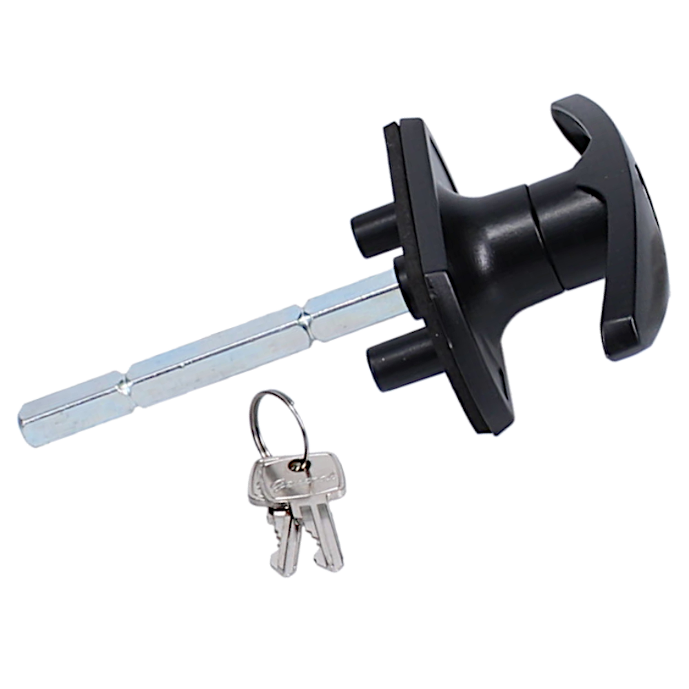 CARDALE Garage Door T-Handle Square Spindle With Screwhole In End Black CARDALE Garage Door T-Handle Square Spindle With Screwhole In End Black