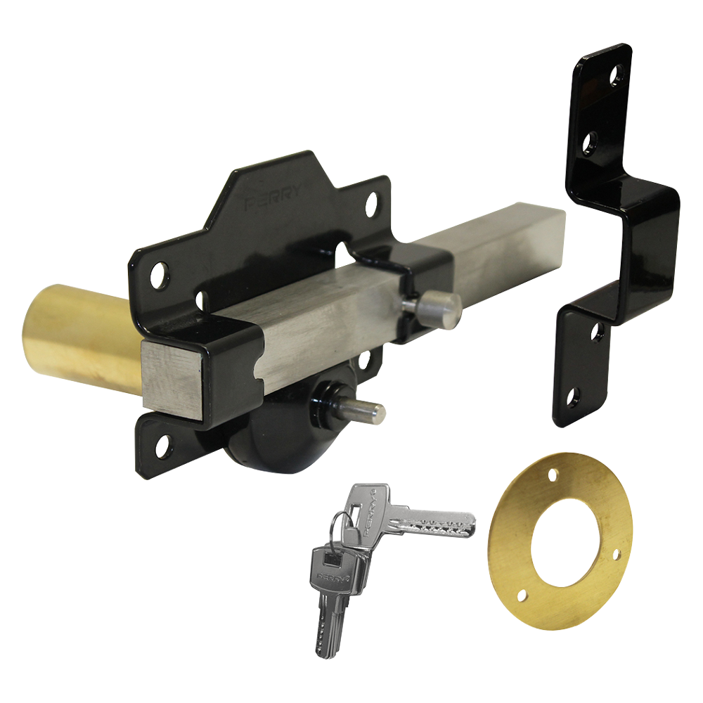 A PERRY Single Locking Long Throw Gate Lock 50mm Single Locking - Black