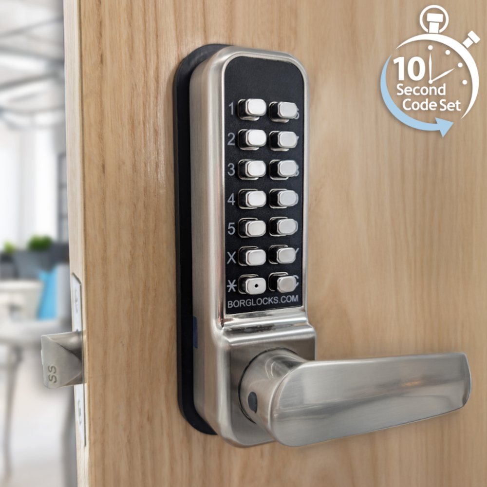 BORG LOCKS BL2401 Easicode Digital Lock With Optional Holdback Satin Steel - Satin Stainless Steel BORG LOCKS BL2401 Easicode Digital Lock With Optional Holdback Satin Steel - Satin Stainless Steel