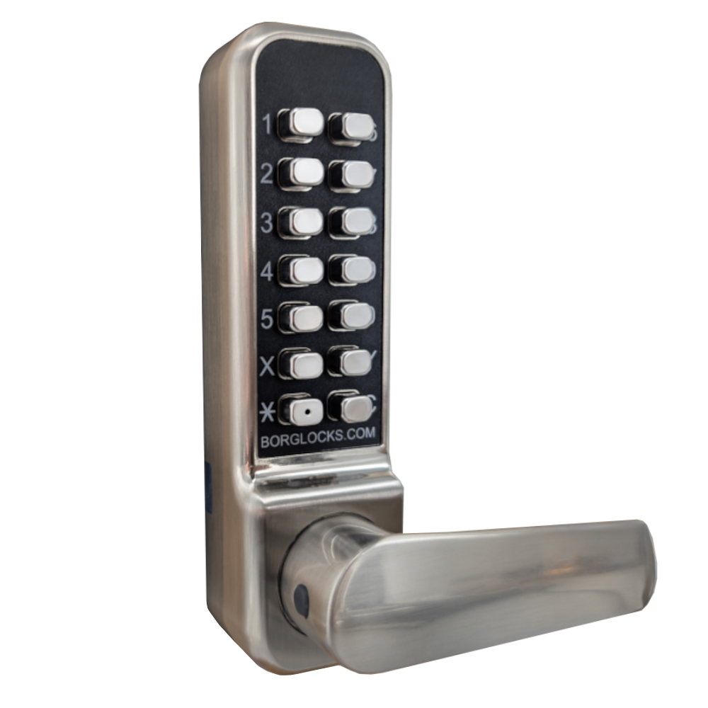 BORG LOCKS BL2401 Easicode Digital Lock With Optional Holdback Satin Steel - Satin Stainless Steel BORG LOCKS BL2401 Easicode Digital Lock With Optional Holdback Satin Steel - Satin Stainless Steel