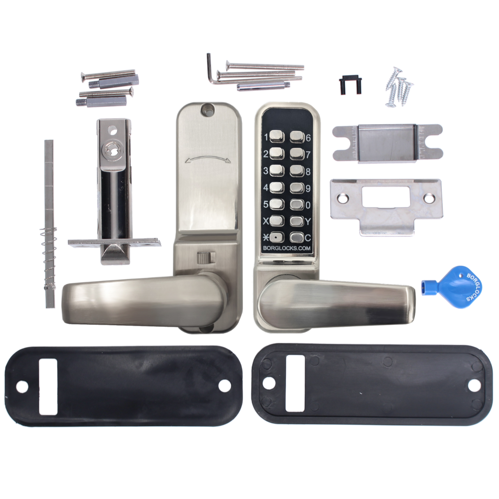 BORG LOCKS BL2401 Easicode Digital Lock With Optional Holdback Satin Steel - Satin Stainless Steel BORG LOCKS BL2401 Easicode Digital Lock With Optional Holdback Satin Steel - Satin Stainless Steel