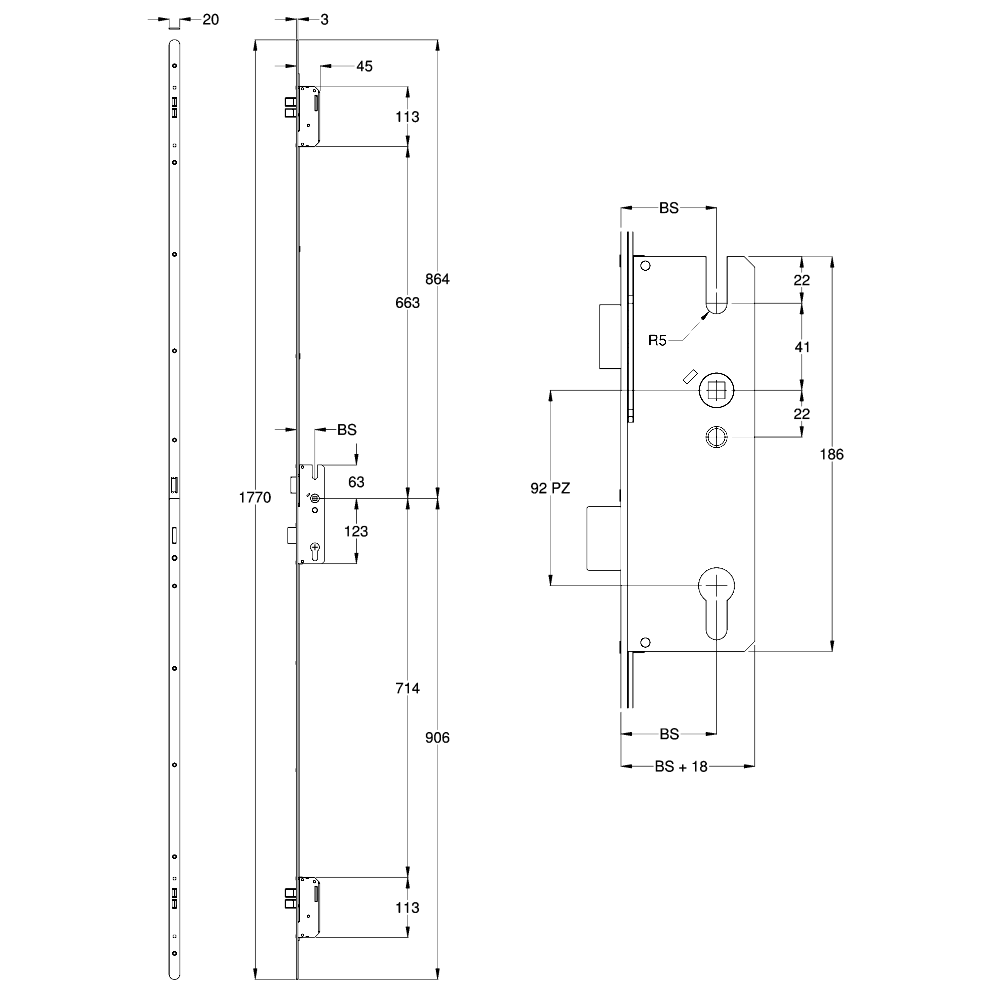 WINKHAUS Thunderbolt Lever Operated Latch & Deadbolt Split Spindle 20mm Radius 4 Dead Bolt WINKHAUS Thunderbolt Lever Operated Latch & Deadbolt Split Spindle 20mm Radius 4 Dead Bolt