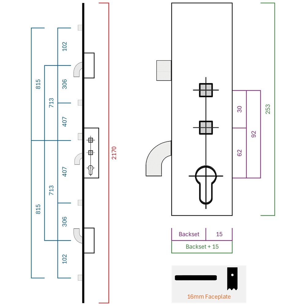 SAFEWARE Lever Operated Latch & Hookbolt Twin Spindle - 2 Hook 4 Roller SAFEWARE Lever Operated Latch & Hookbolt Twin Spindle - 2 Hook 4 Roller