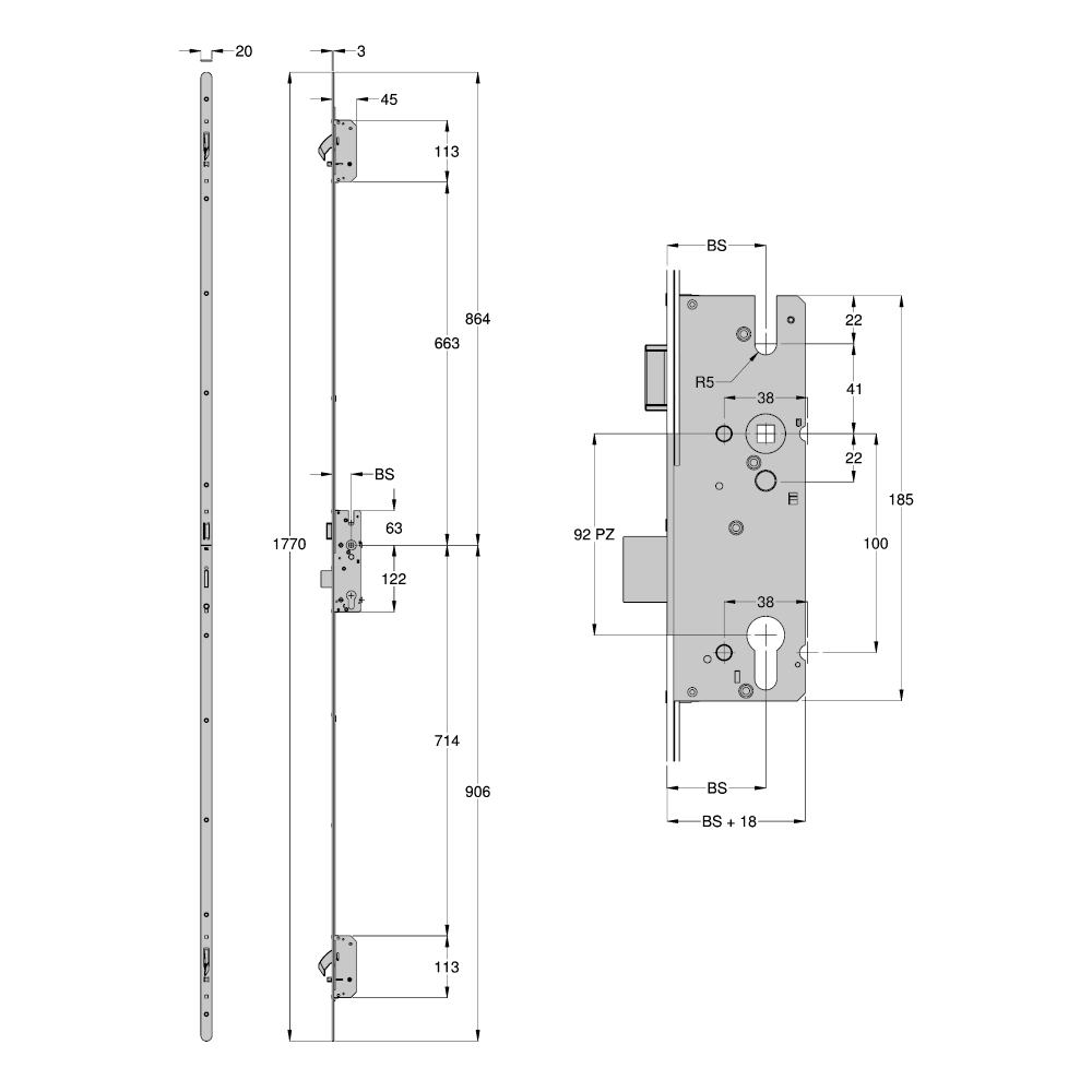 WINKHAUS AV2 Auto Locking Lever Operated Latch & Deadbolt 20mm Radius - 2 Hook WINKHAUS AV2 Auto Locking Lever Operated Latch & Deadbolt 20mm Radius - 2 Hook