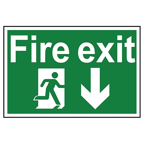 300 x 200mm Fire Exit Arrow Down Sign