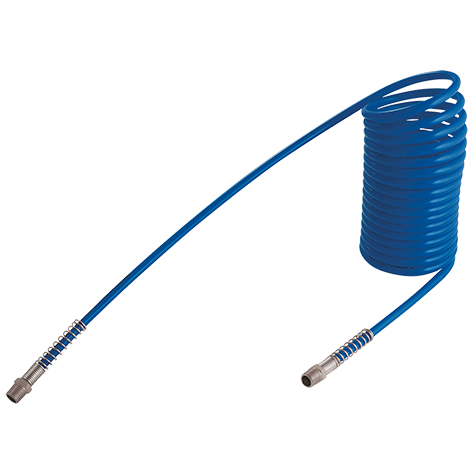 1/2" BSP Tapered Male x 12mm Outside Diameter x 9mm Inside Diameter, Nylon Tubing, Unequal Tail, Nylon 12 Recoil, Metric, Blue, 2.5 Metre Coil, Working Temperature -40°C to +80°C, FT Pro