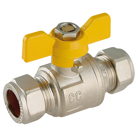 22 mm OD Brass Ball Valve Yell Handle WRAS