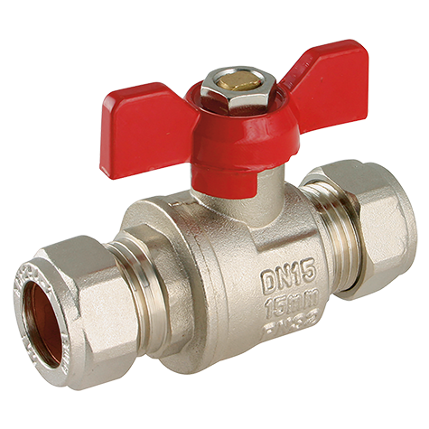 22 mm OD Brass Ball Valve Red Handle WRAS