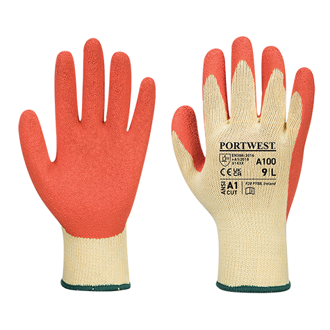Grip Glove, Latex, Orange, Large, Portwest