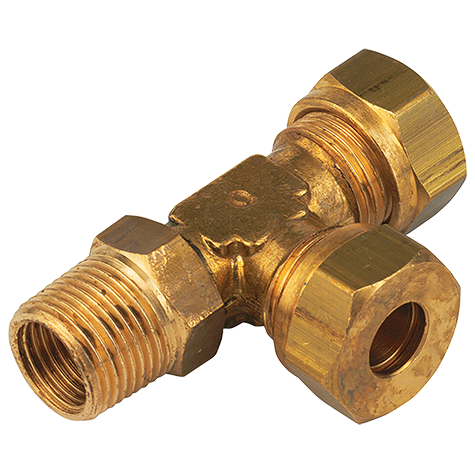 1/4" BSPT Male x 1/4" OD Tee, Male Stud Run