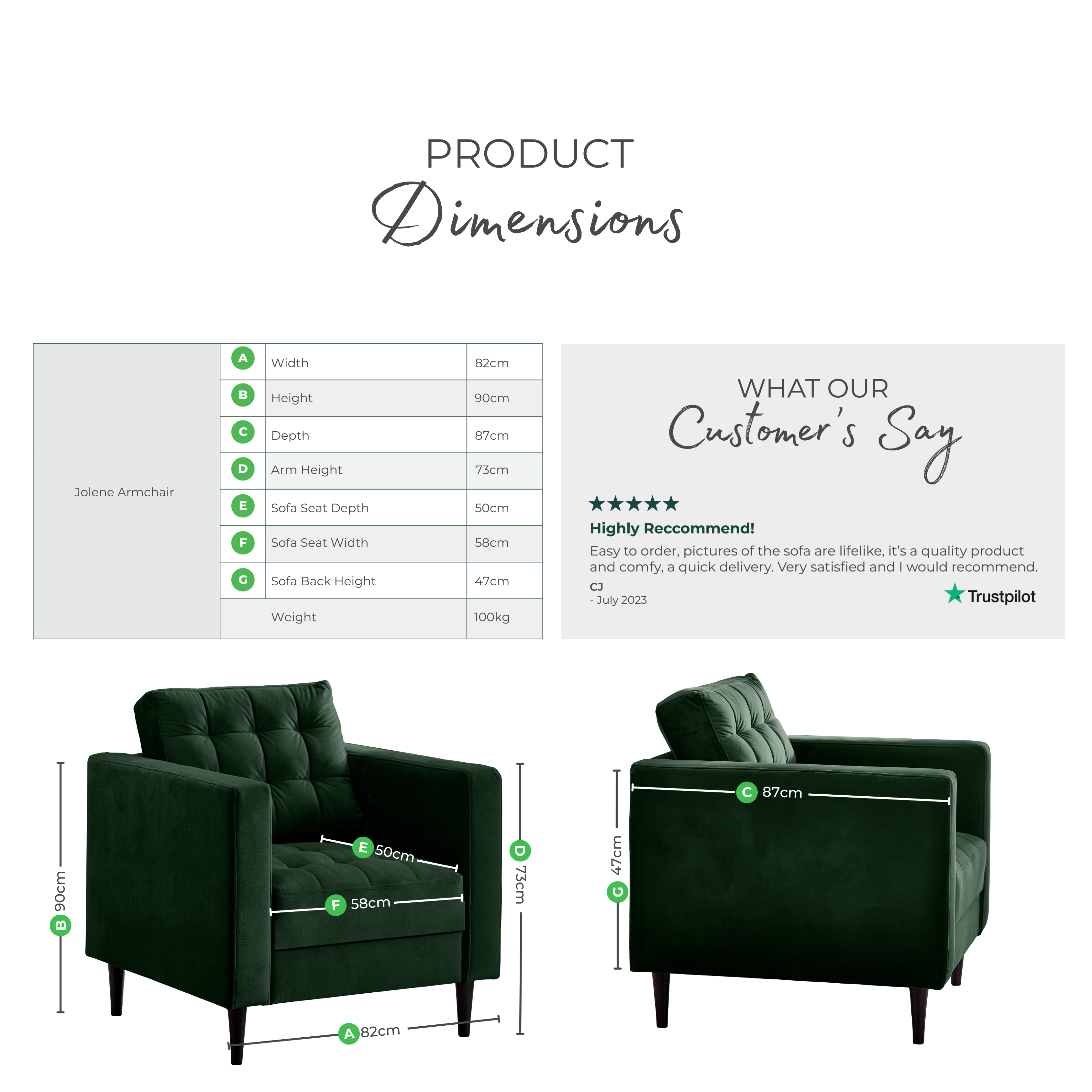 Jolene Emerald Green Velvet Armchair