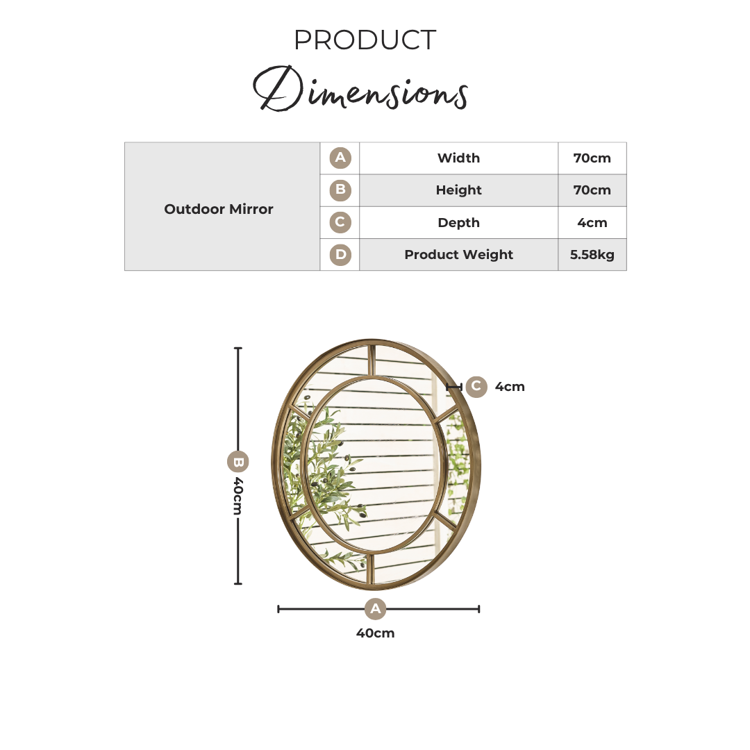Alnwick Bronze Medium Round Window 70cm Garden Mirror