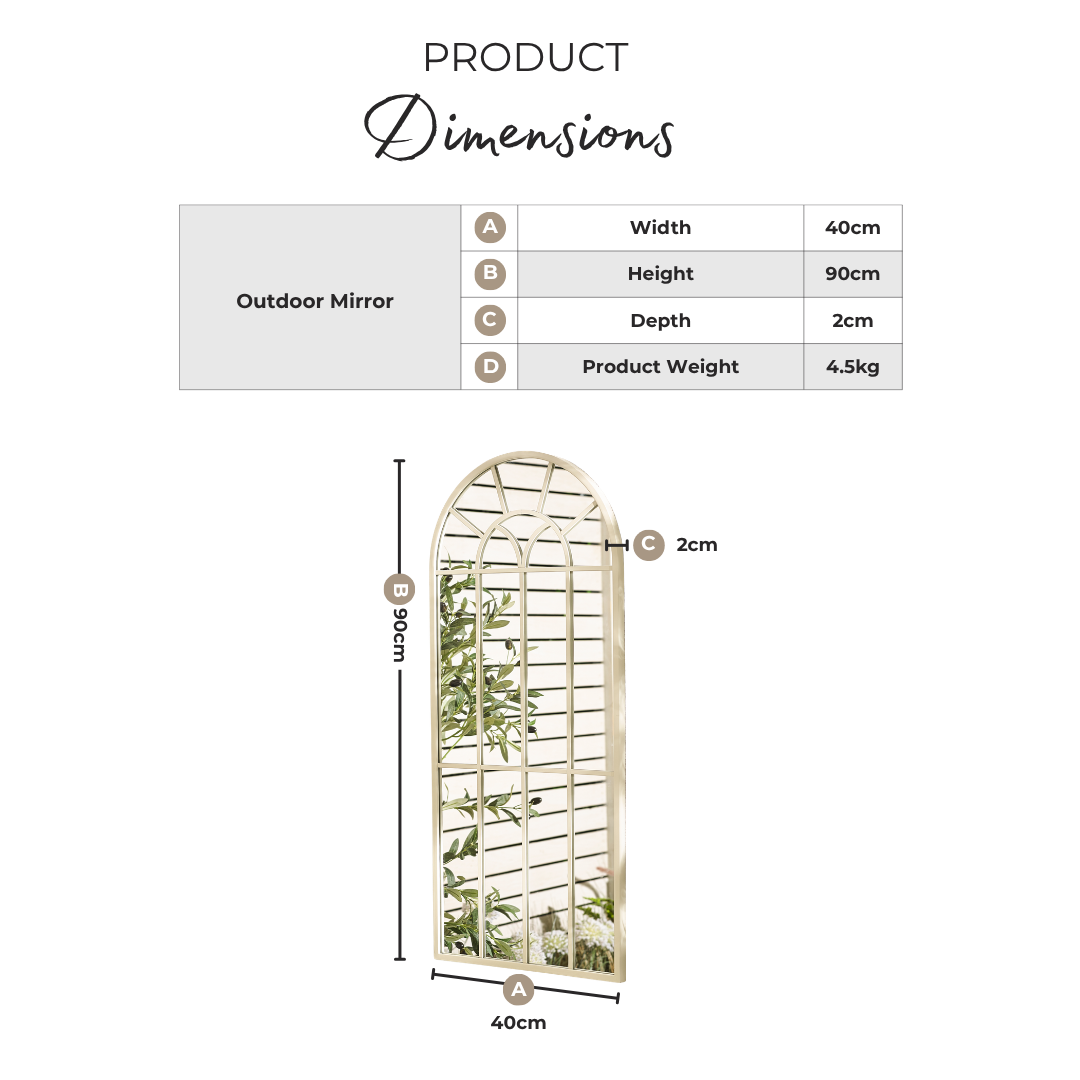 Somerset Cream Medium Arched Window 90x40cm Garden Mirror