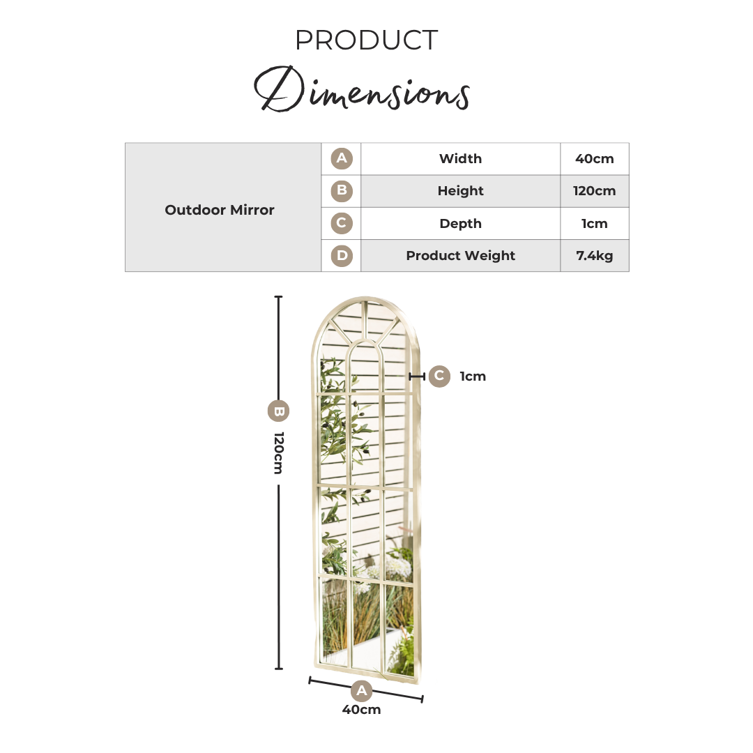 Harris Cream Large Arched Window 120x40cm Garden Mirror