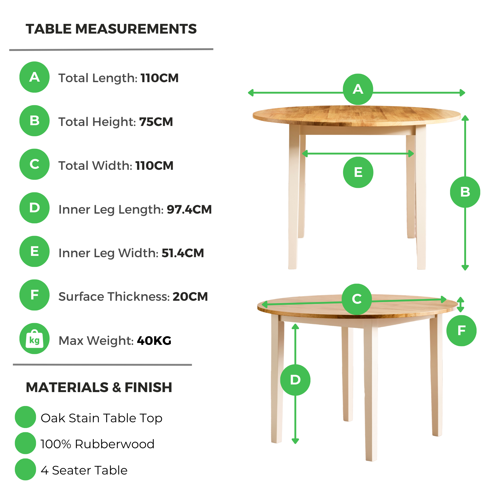 Salcombe Round Wooden Table & 4 Whitby Dining Chairs