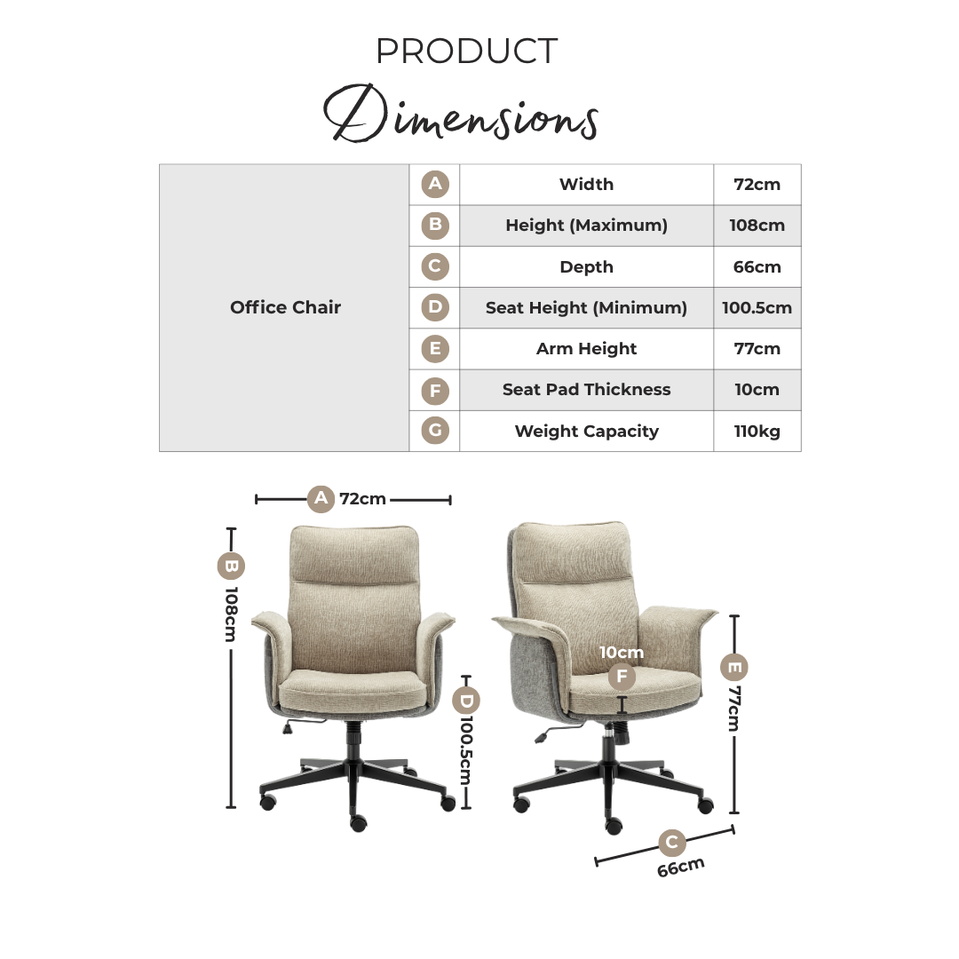 Margaux Grey & Cream Jumbo Corduroy Swivel Office Chair