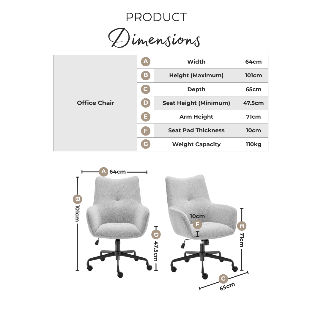 Sabine Grey Fabric Swivel Office Chair