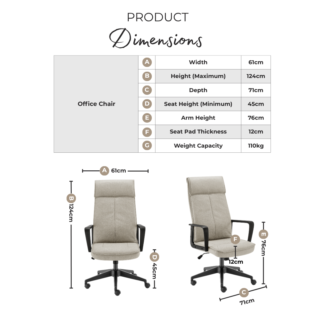 Vesper Dark Grey Linen Fabric Swivel Office Chair
