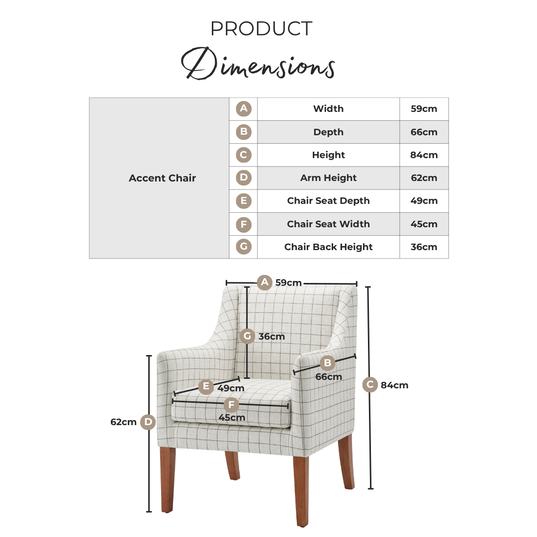 Aubrey Beige Check Fabric Wingback Accent Armchair