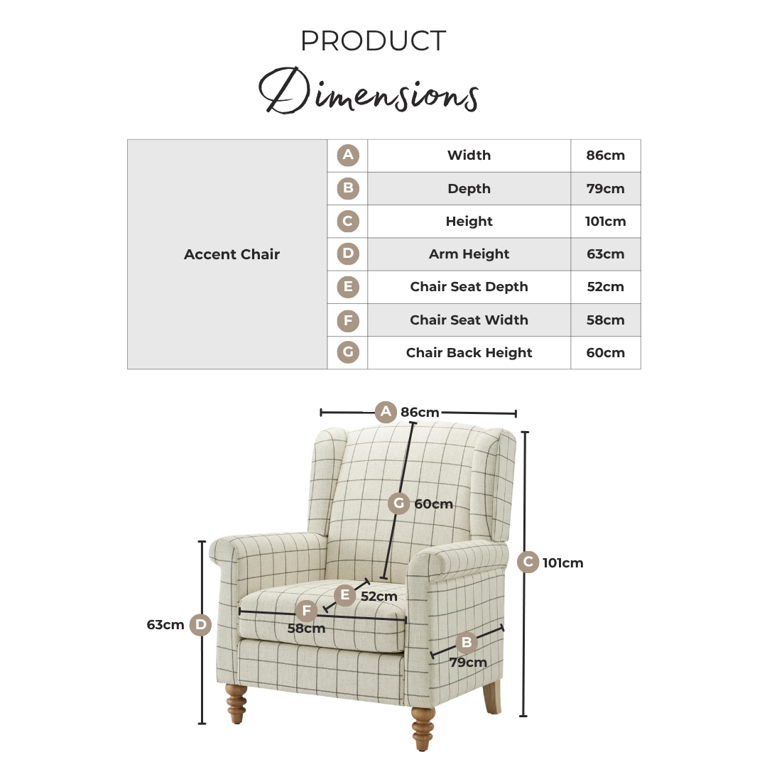 Maisette Cream Check Fabric Wingback Accent Armchair