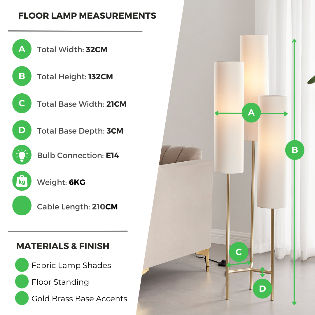 Suri White and Brass 3 Lamp Standing Floor Lamp
