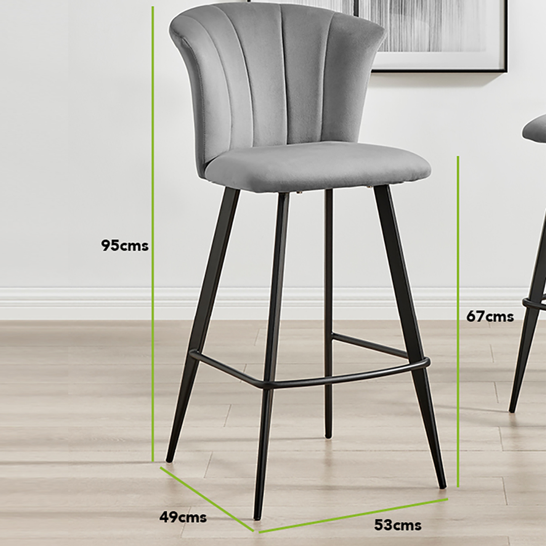 2x Juniper Black Velvet Counter Stools Black Legs
