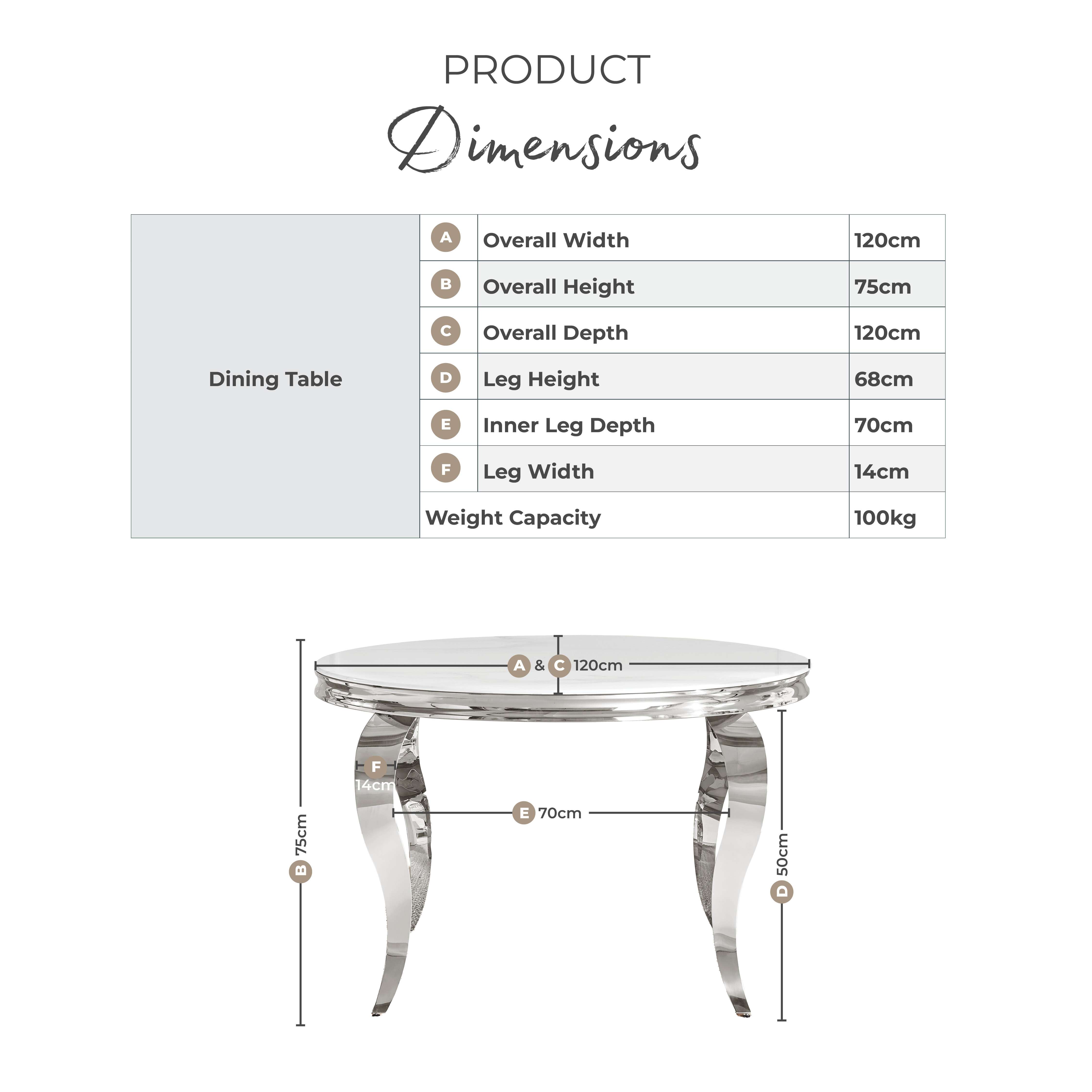 Skye Round White Marble Glass and Metal 6 Seater Dining Table