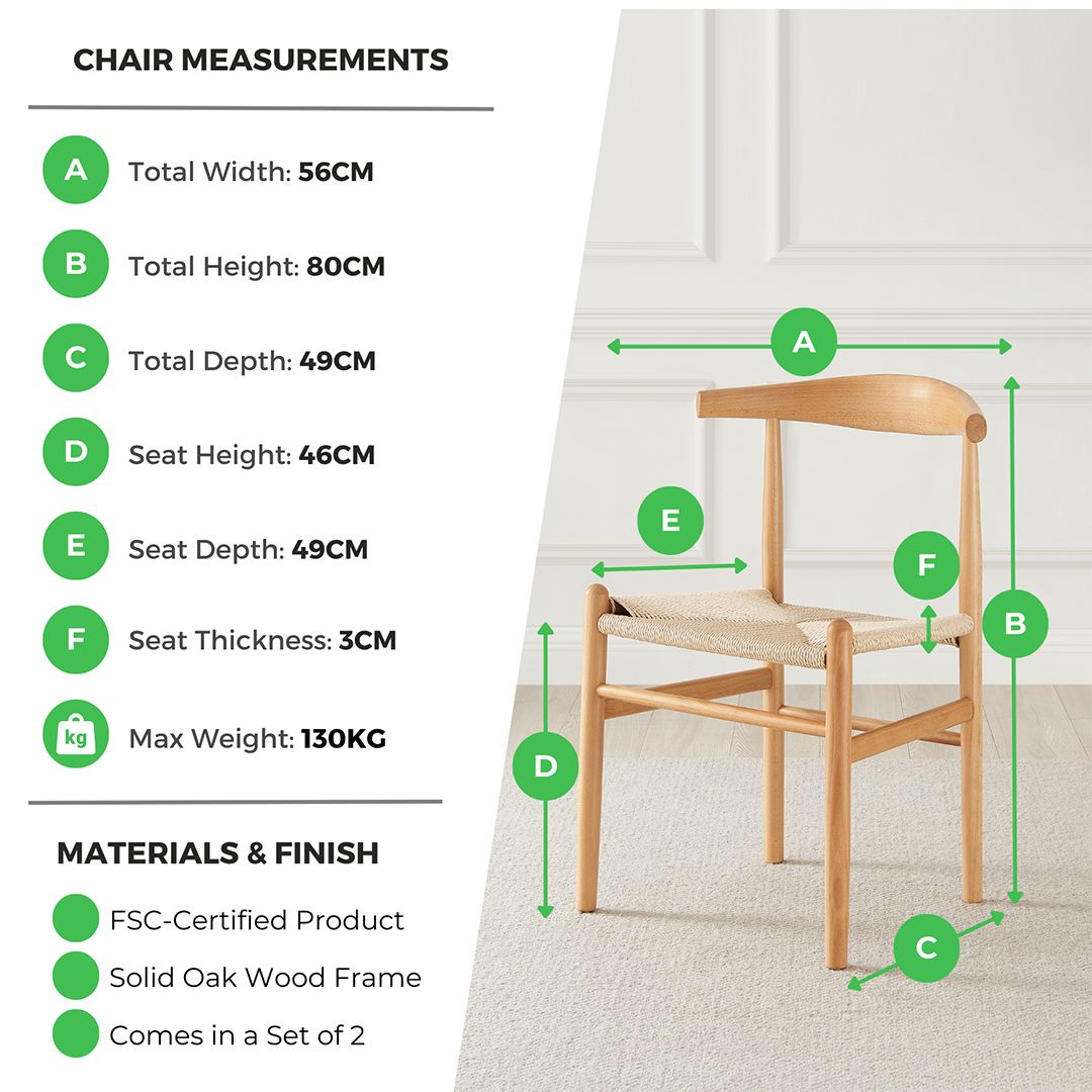 2x Lugar Solid Beech Wooden Rope Dining Chairs